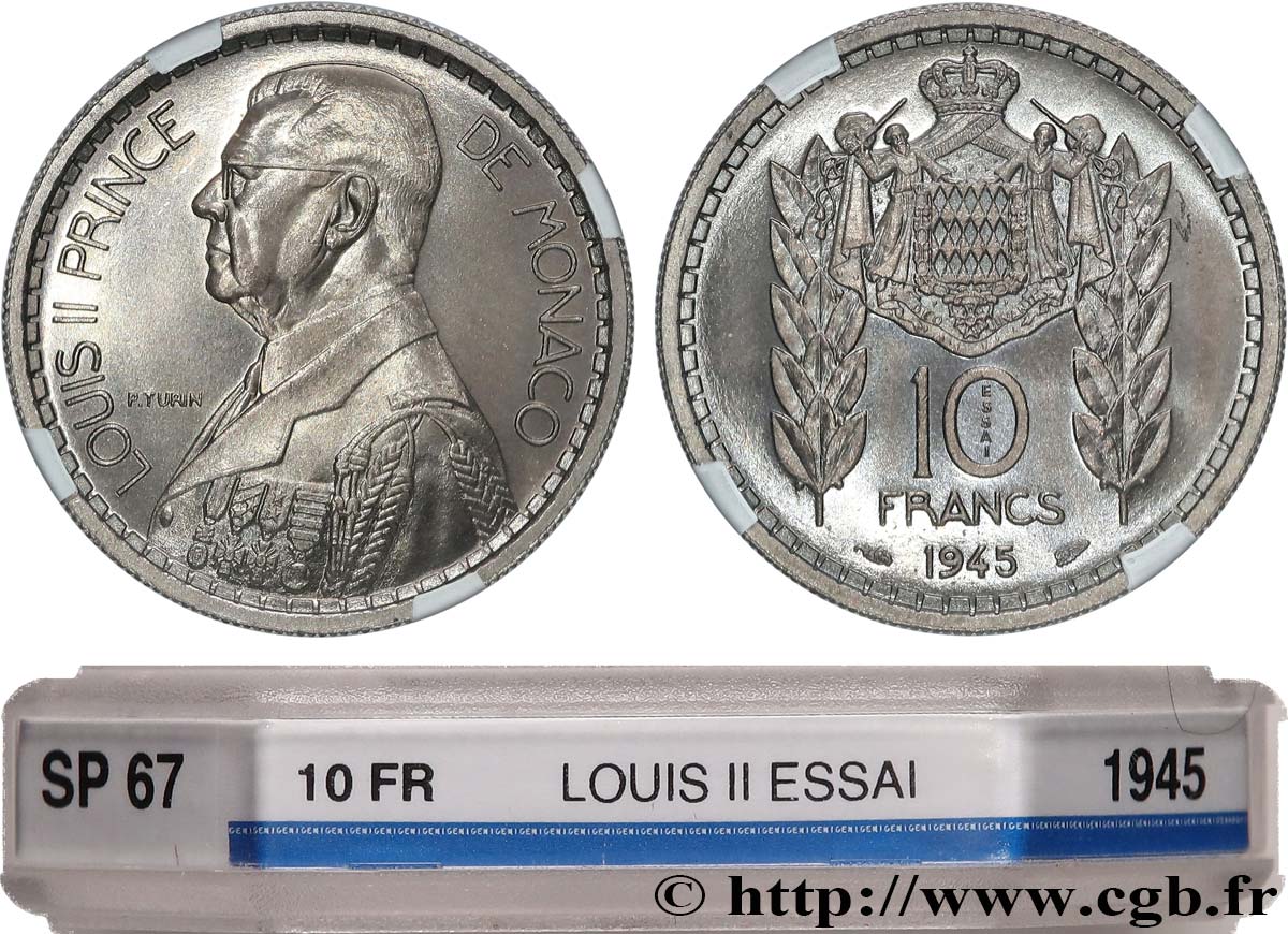 MONACO Essai de 10 Francs Turin Louis II 1945 Paris FDC67 GENI