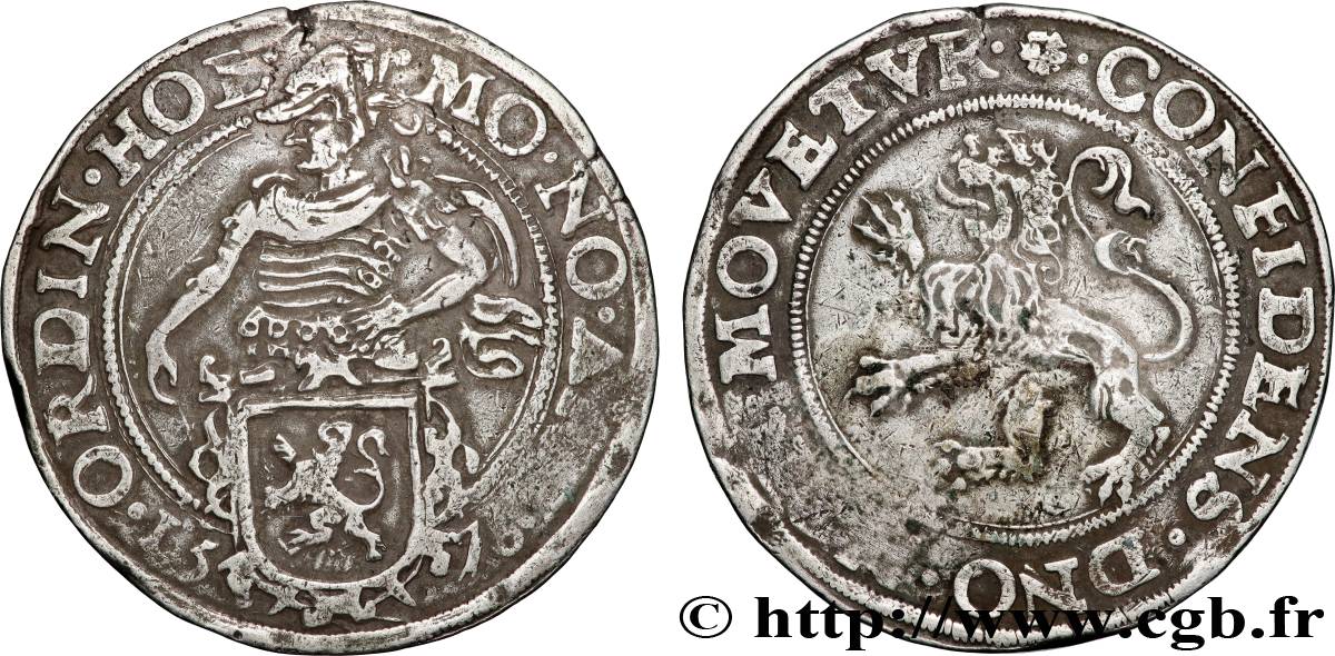 PAYS-BAS - PROVINCES-UNIES - HOLLANDE Daldre ou écu au lion, chevalier à gauche 1576 Dordrecht TB+ 