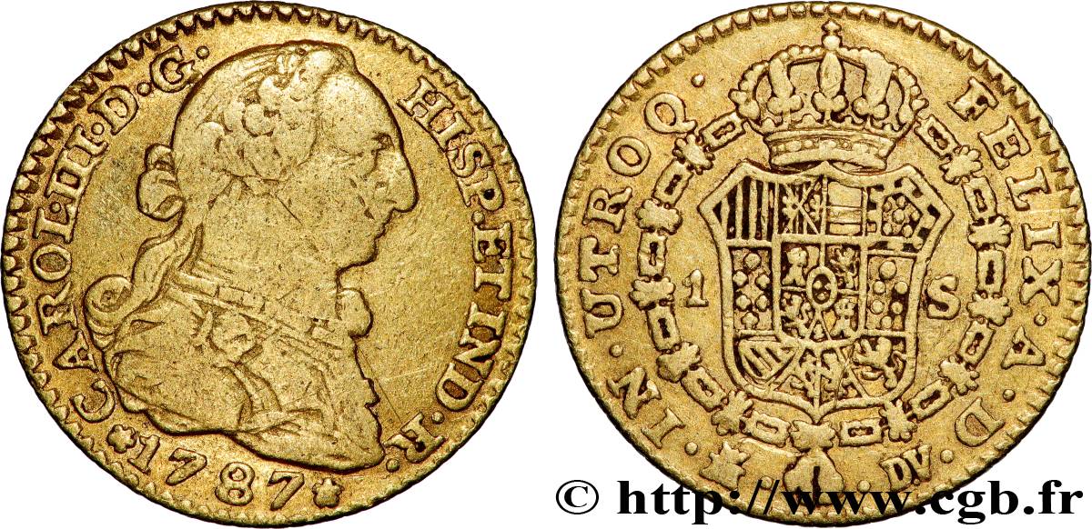 SPAIN - KINGDOM OF SPAIN - CHARLES III 1 Escudo  1787 Madrid VF 