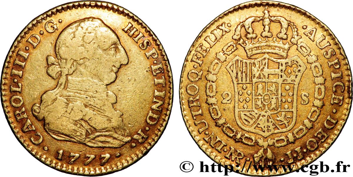 COLOMBIE - CHARLES III D ESPAGNE 2 Escudos  1777 Nuevo Reino (Bogota) TTB 