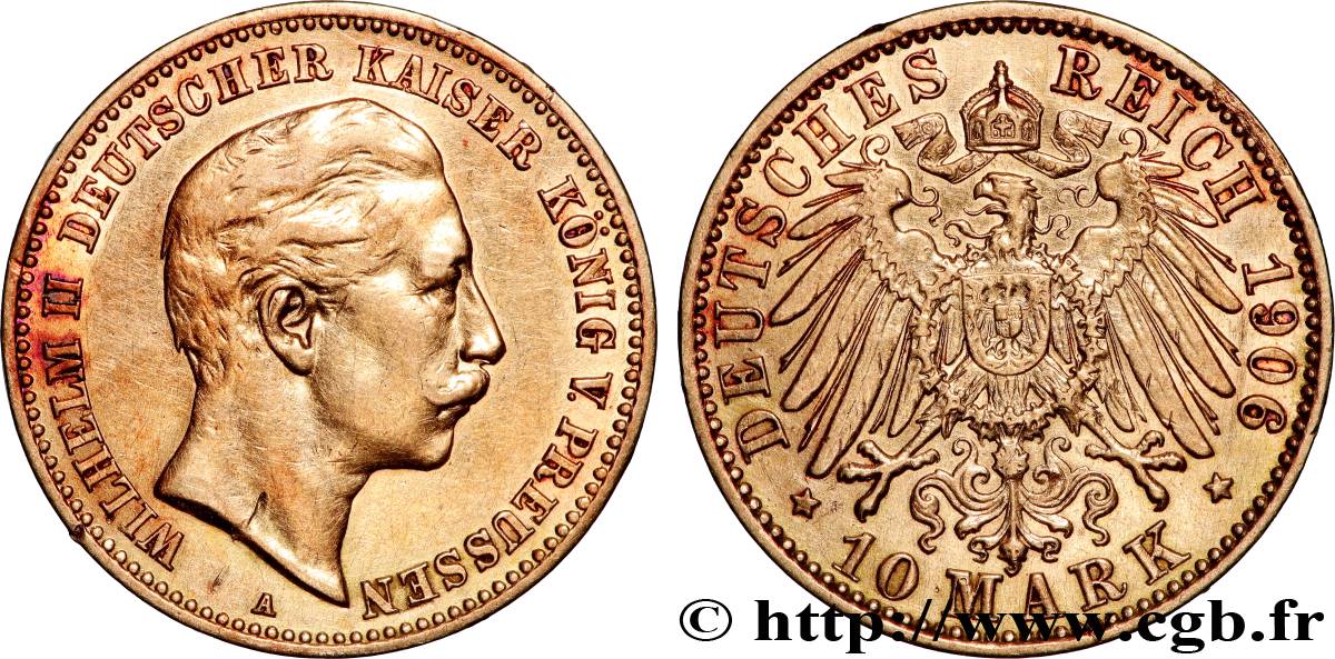 ALLEMAGNE - ROYAUME DE PRUSSE - GUILLAUME II 10 Mark Or 1906  TTB+ 