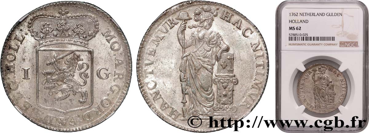 PAíSES BAJOS - PROVINCIAS UNIDAS - HOLANDA 1 Gulden 1762  EBC62 NGC