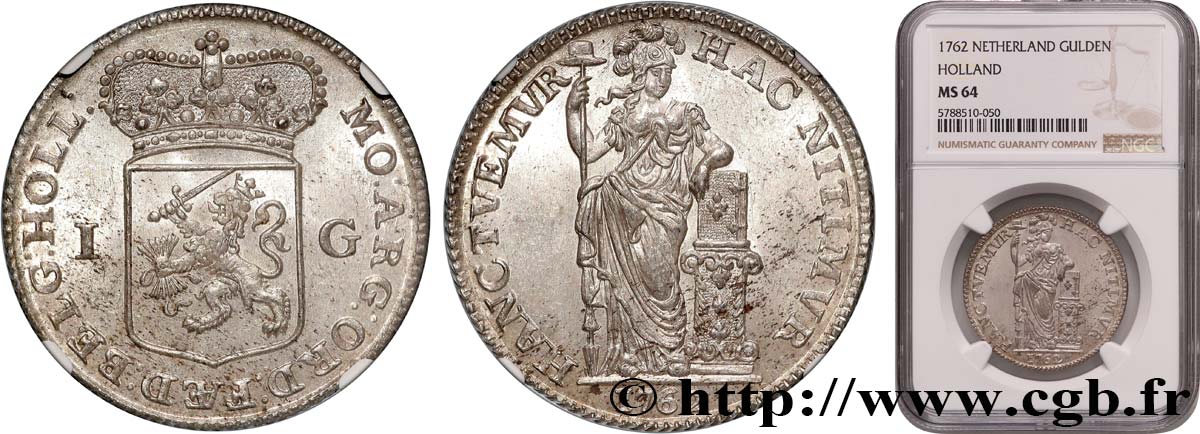 NETHERLANDS - HOLLAND 1 Gulden 1762  MS64 NGC