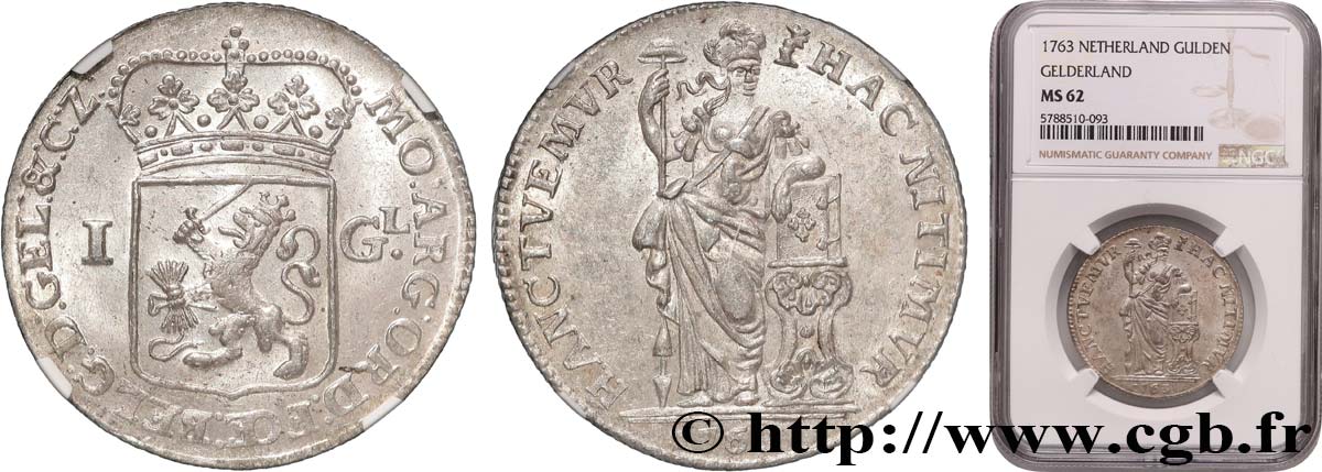 UNITED PROVINCES - GUELDERS 1 Gulden 1763  MS62 NGC