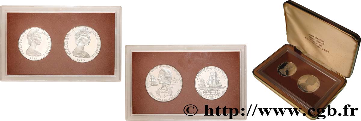 ÎLES COOK  Coffret 2 1/2 Dollars et 7 1/2 Dollars Proof  1973  FDC 