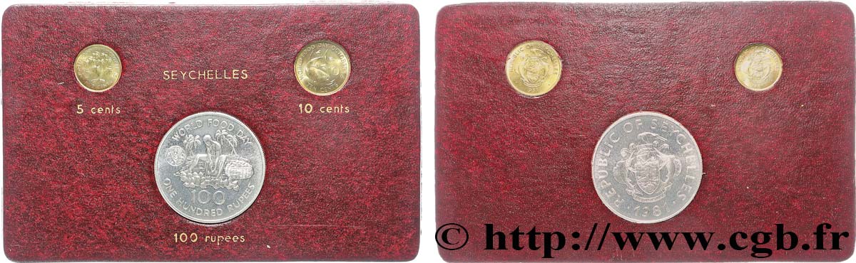 SEYCHELLES Lot 5 cents, 10 cents, 100 rupees Journée mondiale de l’alimentation 1981 Llantrisant SPL 