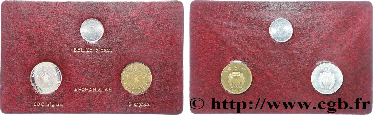LOTS DE MONNAIES DU MONDE Lot 5 Cents (Belize), 5 et 500 afghanis (afghanistan) Journée mondiale de l’alimentation 1981  SPL 