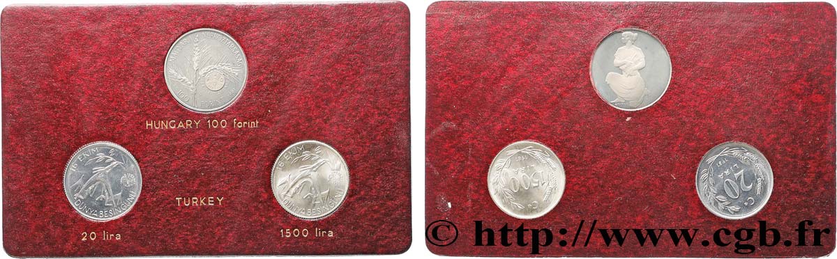 LOTS DE MONNAIES DU MONDE Lot 100 Forint (Hongrie), 20 et 1500 Lira (Turquie) Journée mondiale de l’alimentation 1981  SPL 