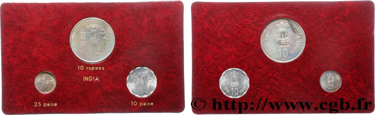 INDIA
 Lot 10 et 25 paise, 10 rupees Journée mondiale de l’alimentation 1981  MS 