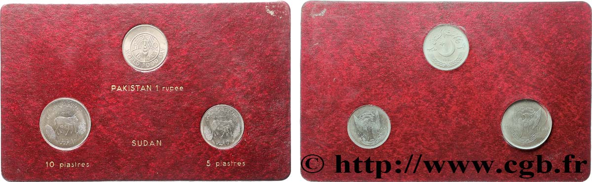 LOTS DE MONNAIES DU MONDE Lot 1 Rupee (Pakistan), 5 et 10 piastres (Soudan)Journée mondiale de l’alimentation 1981  SPL 