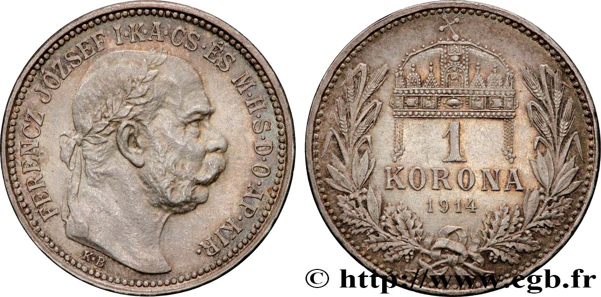 HUNGRíA 1 Korona François-Joseph 1914 Kremnitz EBC 