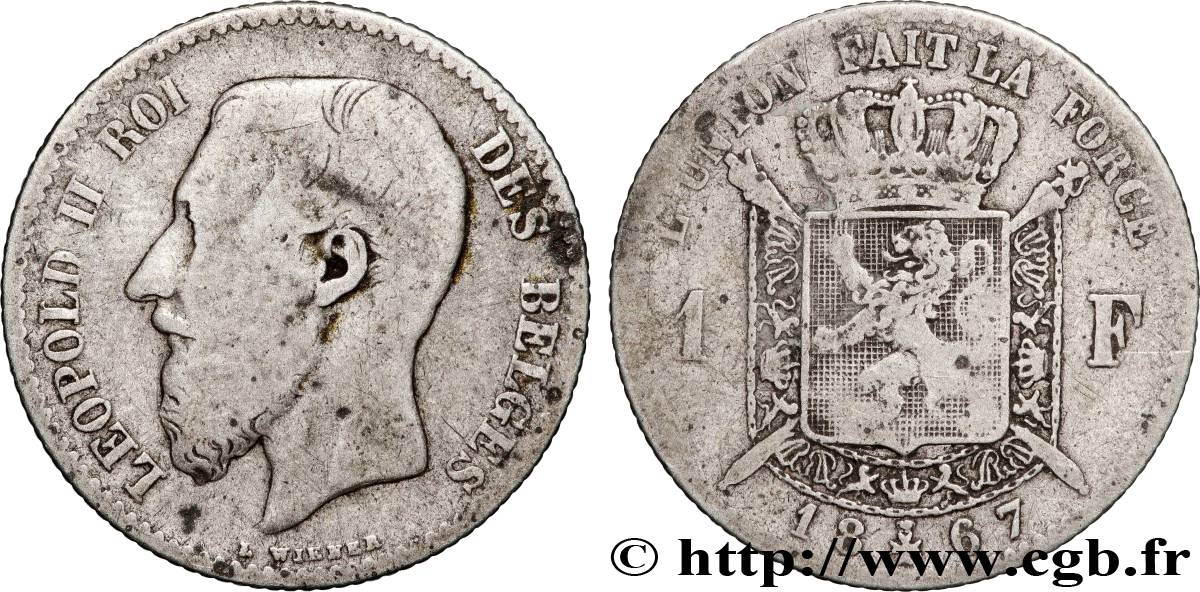 BELGIQUE 1 Franc Léopold II légende française 1867 Bruxelles TB 