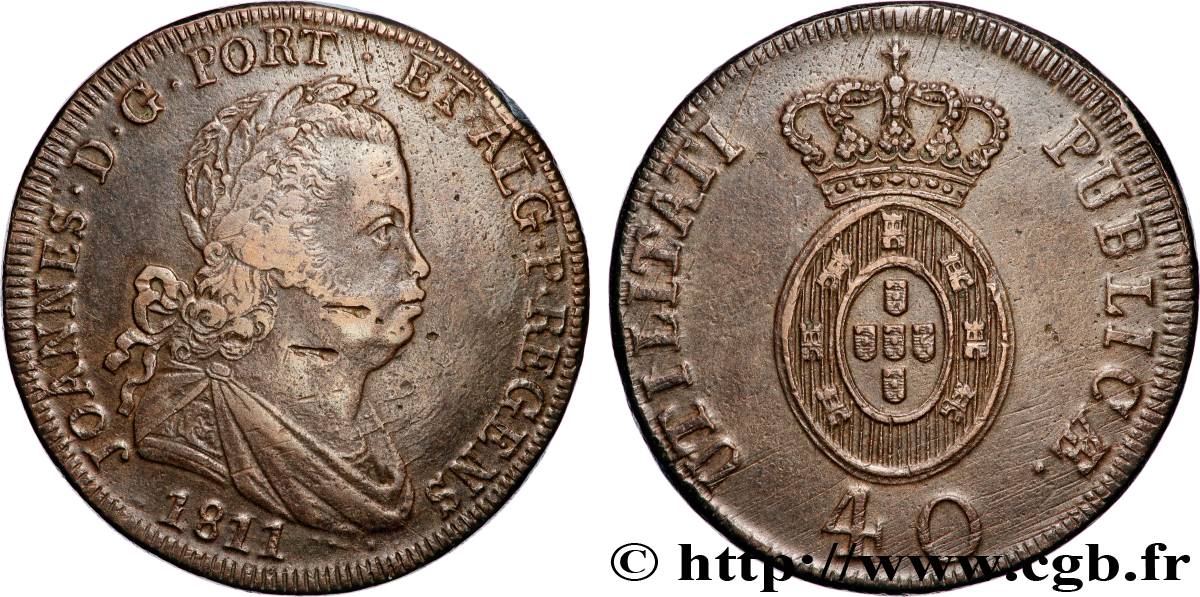 PORTUGAL - ROYAUME DU PORTUGAL - JEAN VI LE CLÉMENT 1 Pataco ou 40 reis Jean VI 1811 Lisbonne TTB 