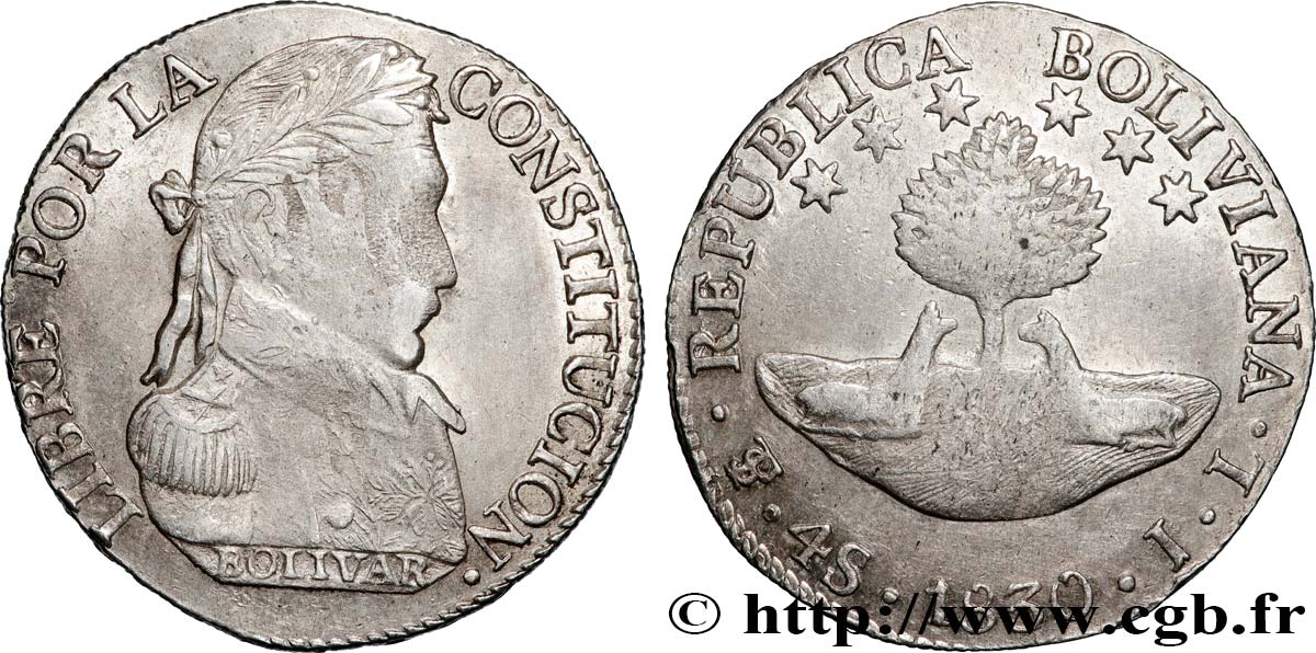 BOLIVIE 4 Soles Bolivar 1830 Potosi TTB+ 