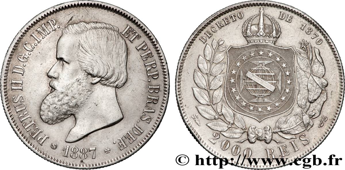 BRÉSIL - EMPIRE DU BRÉSIL - PIERRE II 2000 Reis  1887  TTB+ 