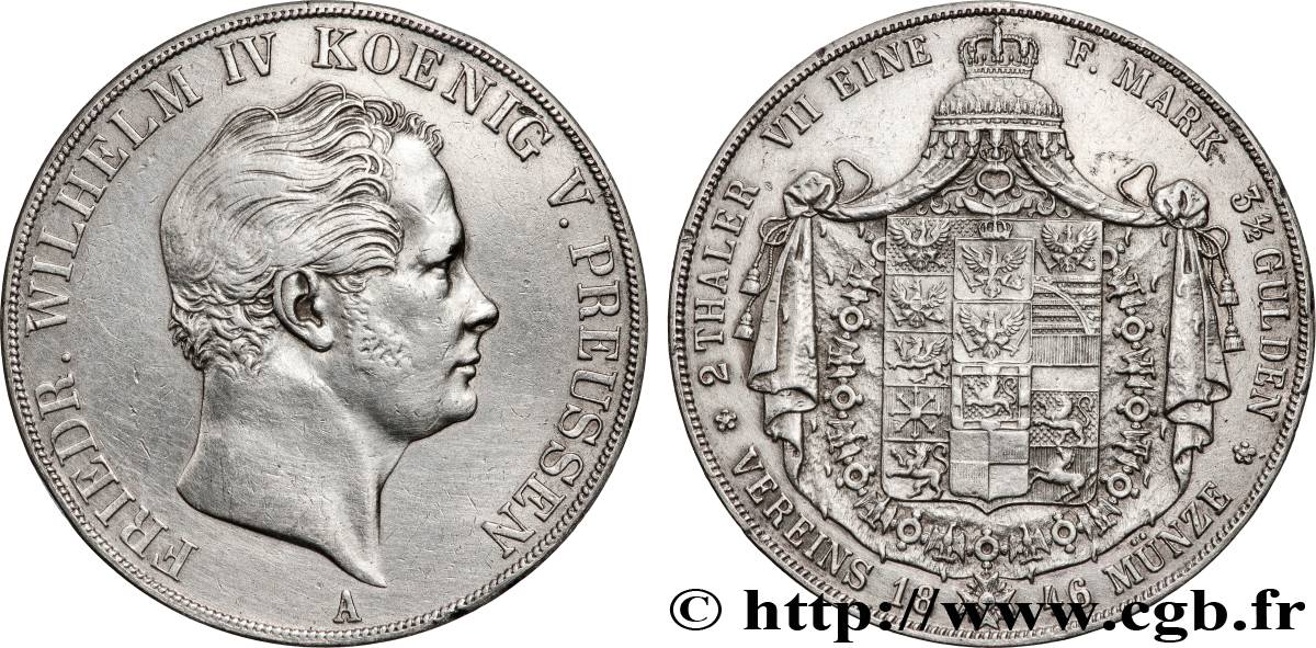 ALLEMAGNE - ROYAUME DE PRUSSE - FRÉDÉRIC-GUILLAUME IV 2 Thaler 1846 Berlin TTB+ 