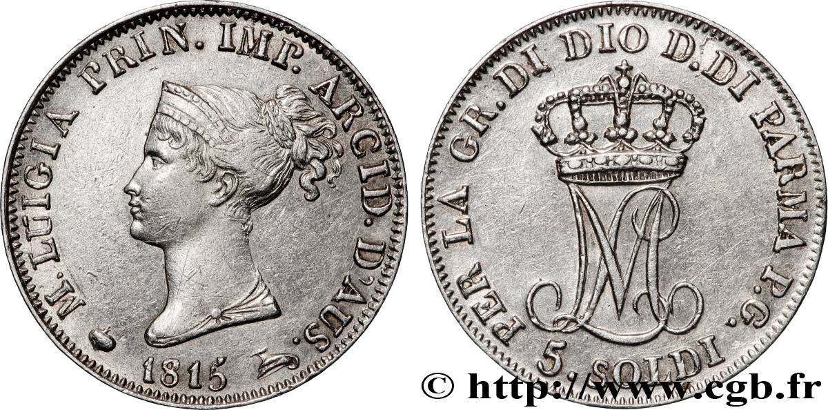 ITALIE - DUCHÉ DE PARME DE PLAISANCE ET DE GUASTALLA - MARIE-LOUISE D AUTRICHE 5 Soldi  1815  Milan TTB+ 