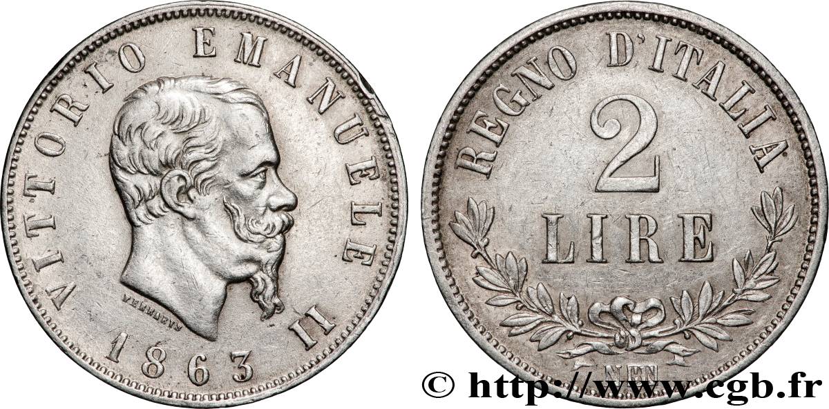 ITALIE - ROYAUME D ITALIE - VICTOR-EMMANUEL II 2 Lire 1863 Naples TTB+ 
