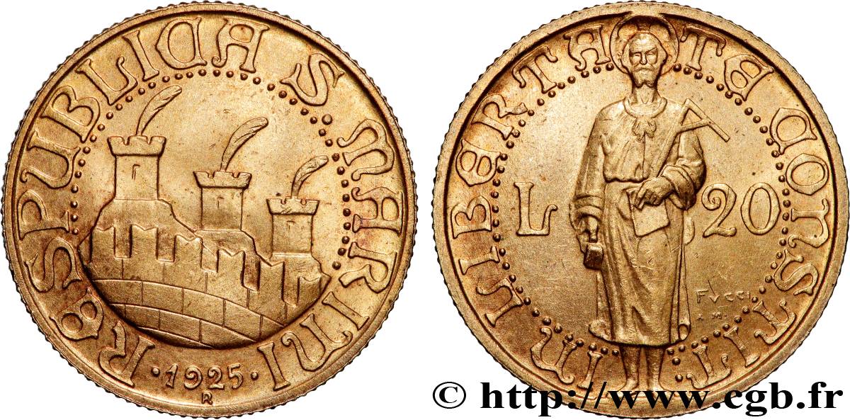 SAN MARINO 20 lire 1925 Rome MS 