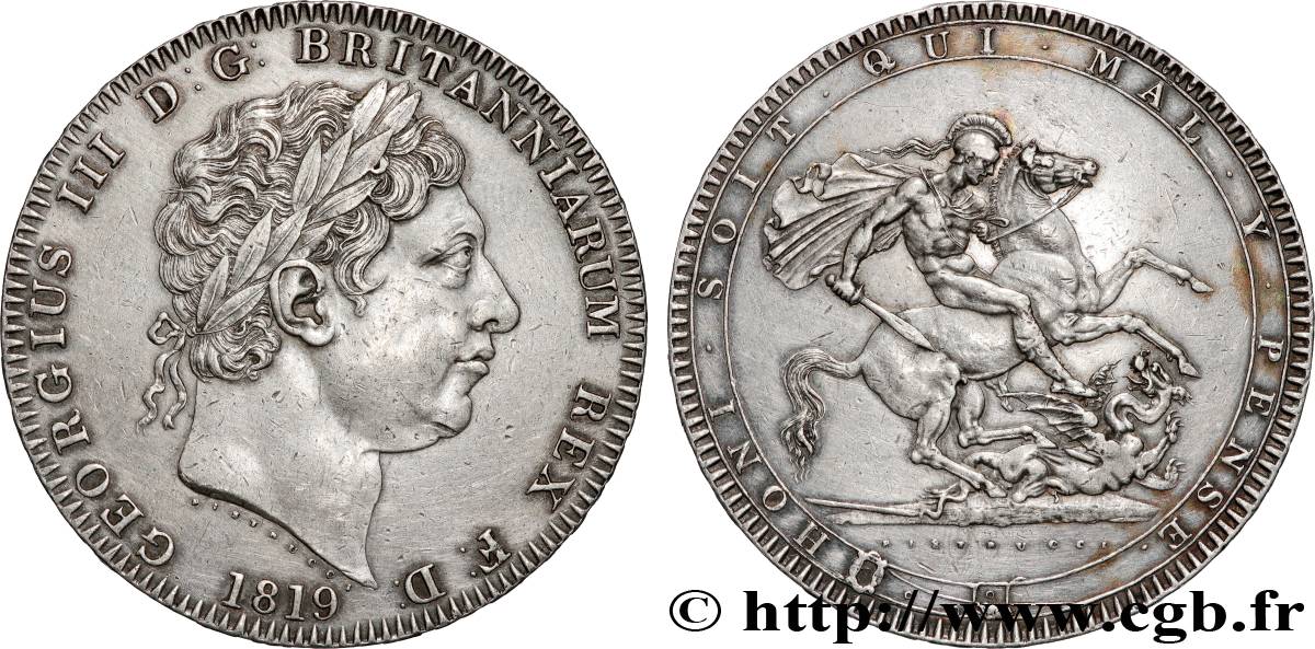 GRANDE-BRETAGNE - GEORGES III 1 Crown ANNO LIX 1819 Londres SUP 