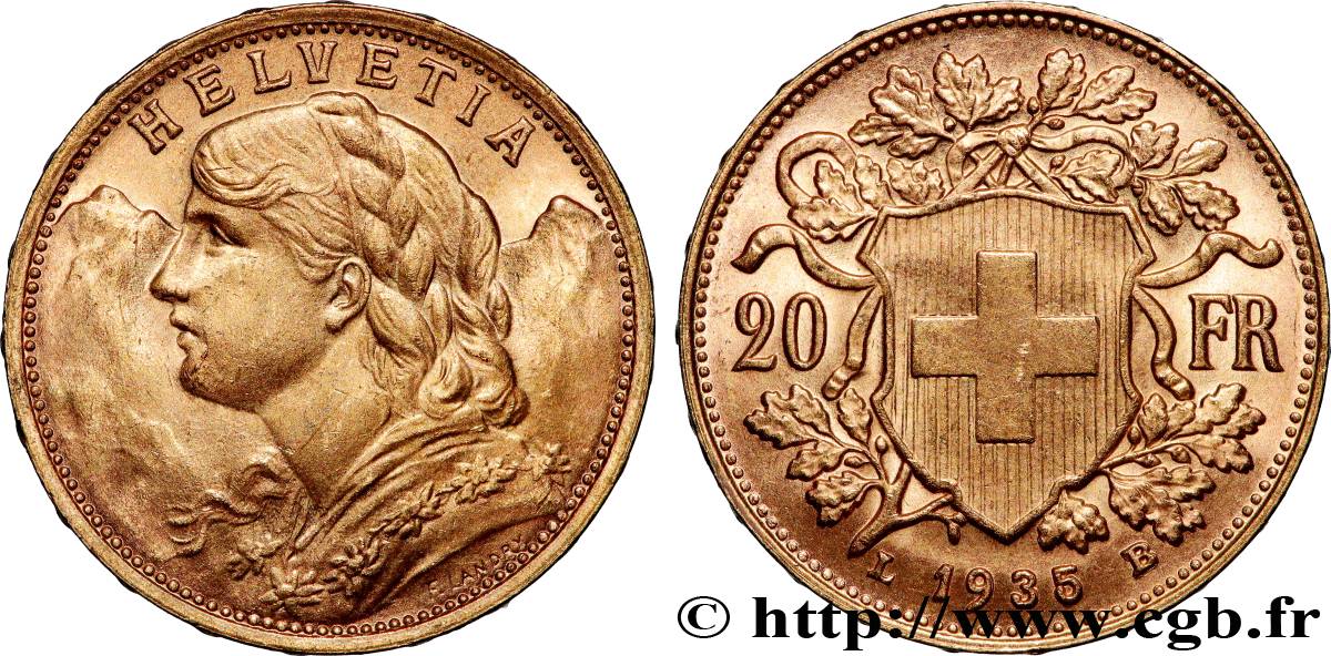 ORO, PALLADIO E PLATINO: INVESTIMENTI 20 Francs  Vreneli  1935 Berne SPL 