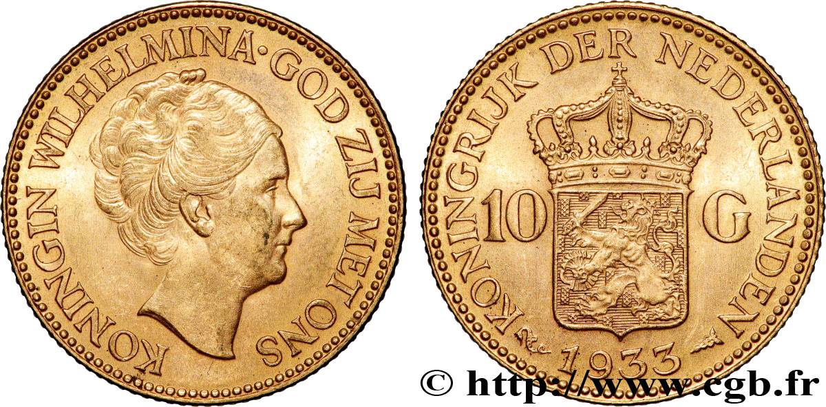 GOLD-, PALLADIUM- UND PLATIN-INVESTITIONEN 10 Gulden 4e type Wilhelmina 1933 Utrecht VZ 