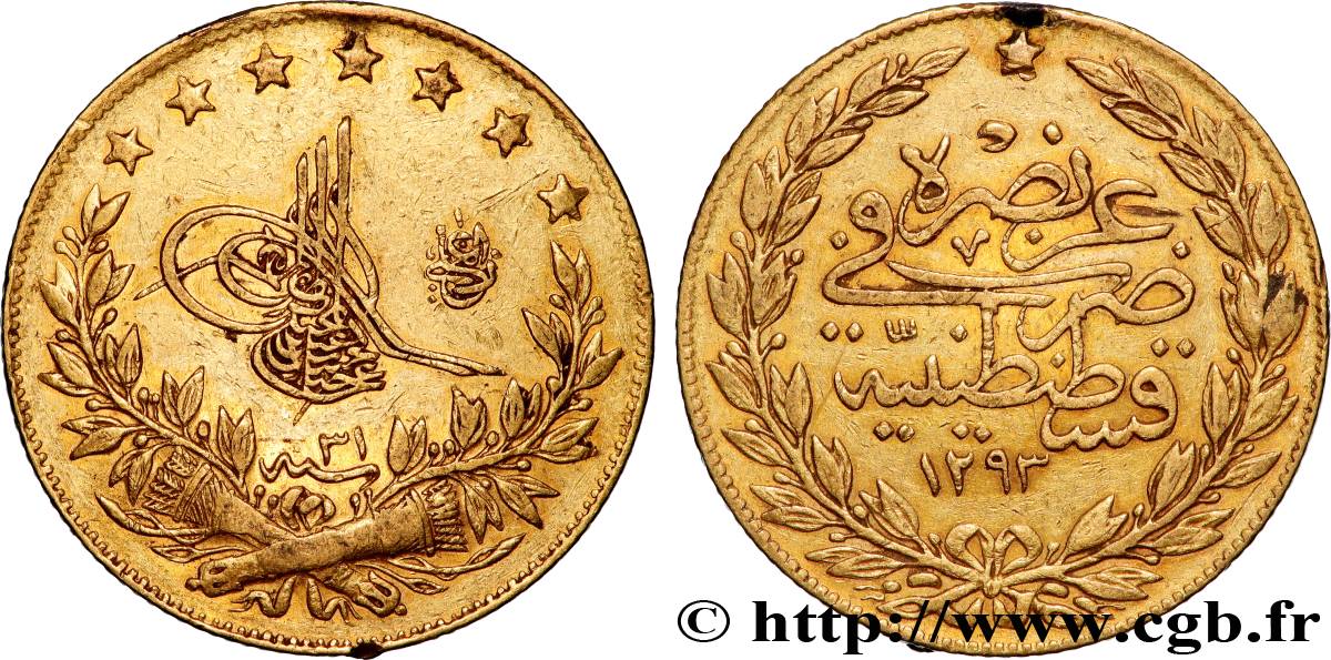 OR, PALLADIUM ET PLATINE INVESTISSEMENT 100 Kurush or Sultan Abdülhamid II AH 1293 An 31 1905 Constantinople TTB 