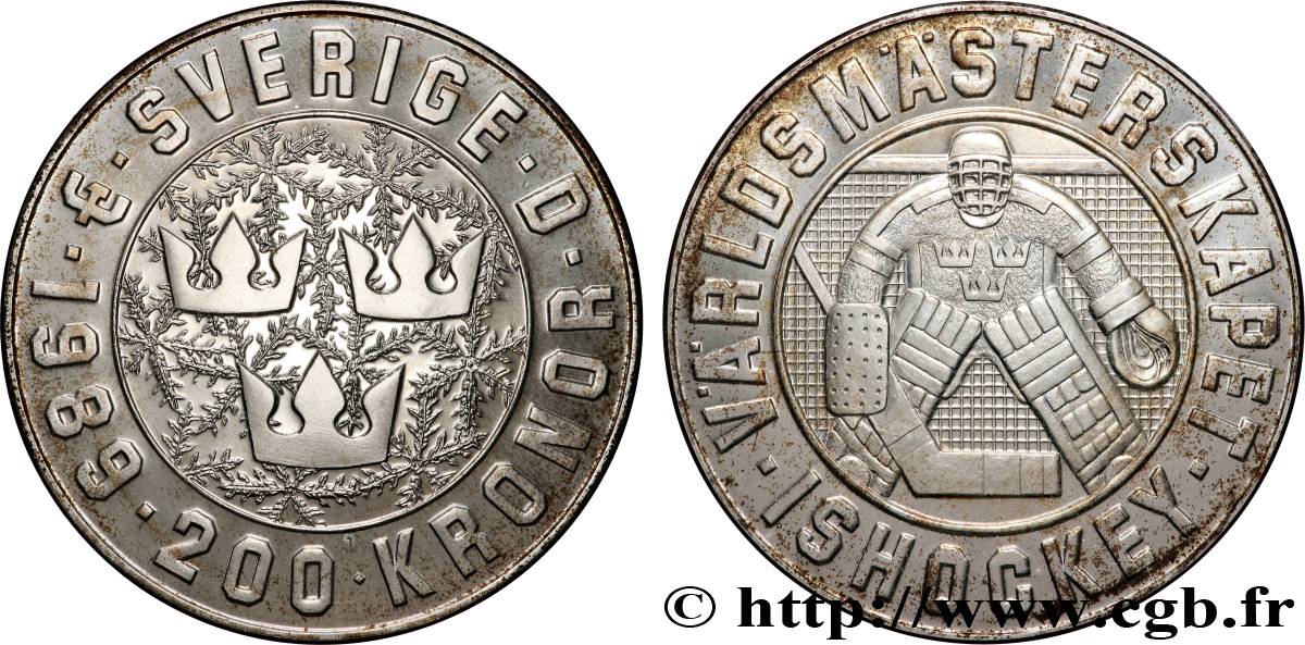 SUÈDE 200 Kronor Championnat de Hockey sur glace 1989  SPL 