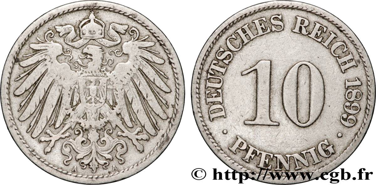 GERMANY 10 Pfennig aigle héraldique 1899 Berlin VF 