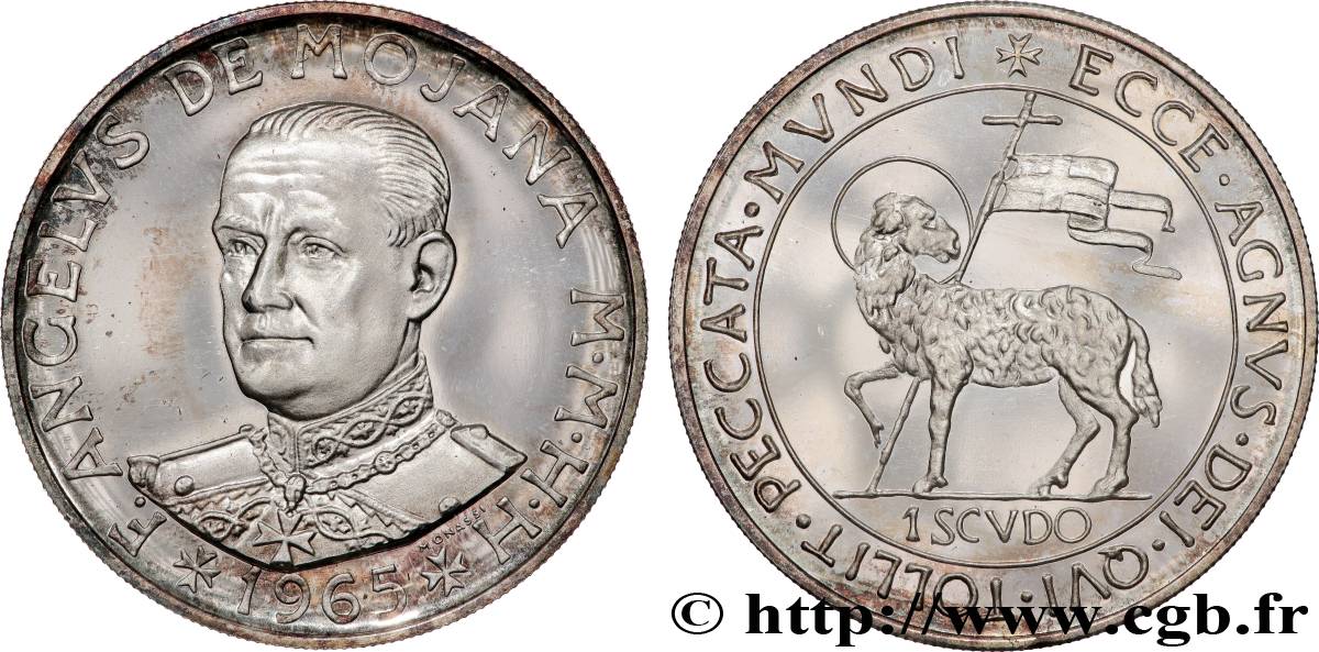 ORDRE SOUVERAIN DE MALTE 1 Scudo Proof Frà Angelus de Mojana / St Jean Baptiste 1965 S.M.O.M., Rome SPL 
