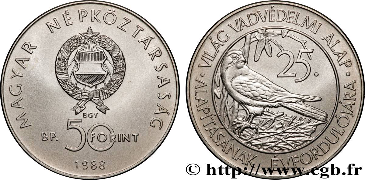 HONGRIE 50 Forint 25e anniversaire du Fonds mondial pour la nature (WWF) 1988 Budapest SPL 