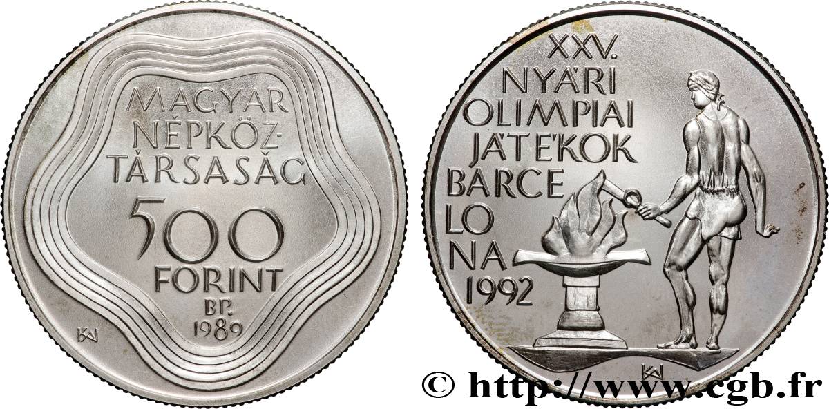 HONGRIE 500 Forint Proof XXVe Jeux Olympiques de Barcelone 1992 / porteur de la flamme olympique 1989 Budapest SPL 