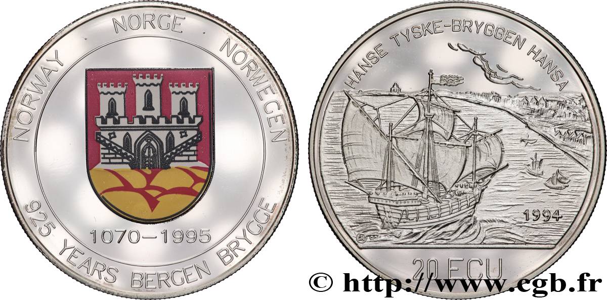 NORWAY 20 Ecu Proof Bergen Brygge 1995  MS 