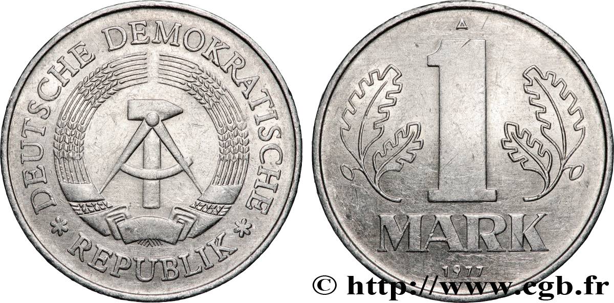 GERMAN DEMOCRATIC REPUBLIC 1 Mark emblème de la RDA 1977 Berlin AU 