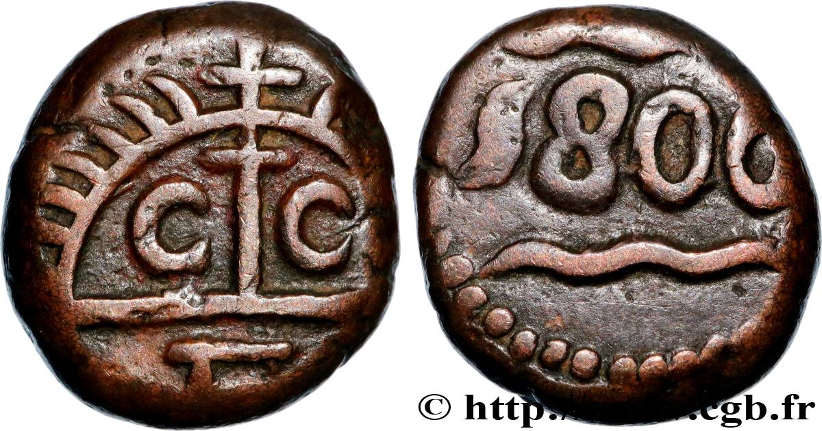 INDES BRITANNIQUES -  COMPAGNIE ORIENTALE DES INDES - PRESIDENCE DE MADRAS 1 Doudou (10 Cash) 1800  TTB 