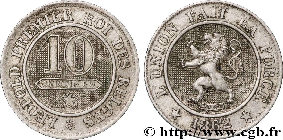 BELGIUM 10 Centimes Léopold Ier 1862 Bruxzlles AU 