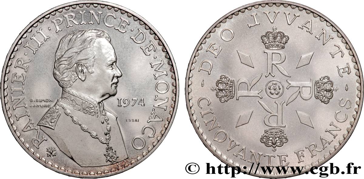 MÓNACO - PRINCIPADO DE MÓNACO - RANIERO III Essai de 50 Francs  1974 Paris SC 