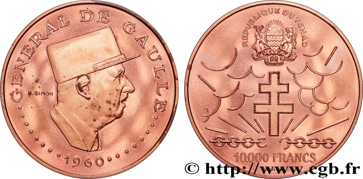 TCHAD Essai 10000 Francs croix de Lorraine / Charles de Gaulle 1970 Paris SPL 