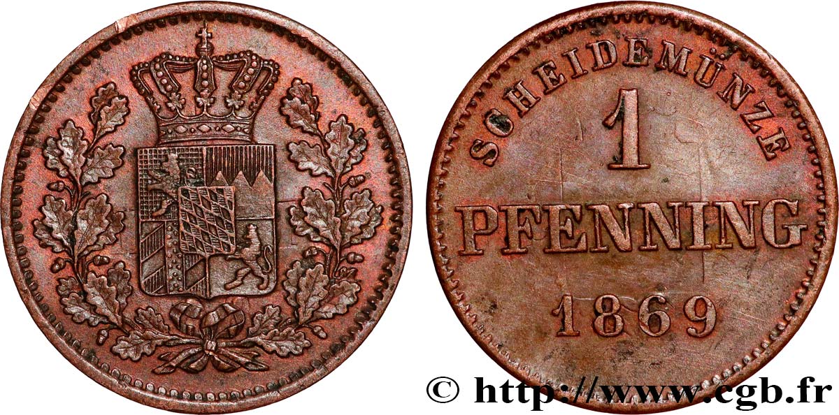 ALLEMAGNE - BAVIÈRE 1 Pfennig Royaume de Bavière 1869 Munich SUP 