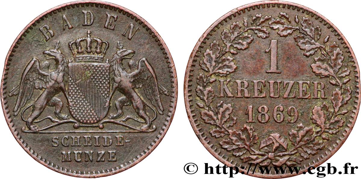 GERMANY - BADEN 1 Kreuzer Grand-Duché de Bade 1869  AU 