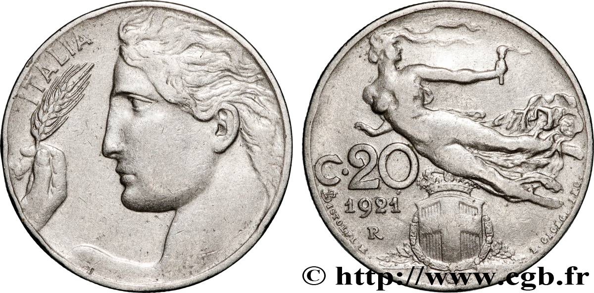 ITALIE 20 Centesimi allégorie de la Liberté 1921 Rome TTB+ 