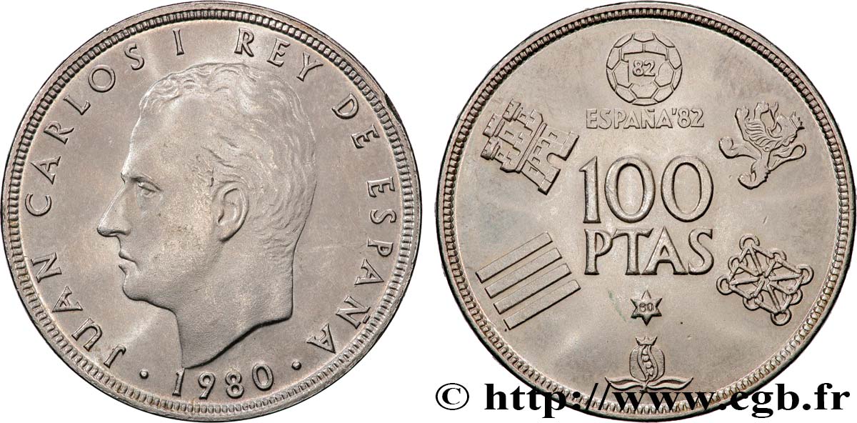 SPAGNA 100 Pesetas Juan Carlos coupe du Monde de Football 19802 1980 Madrid MS 