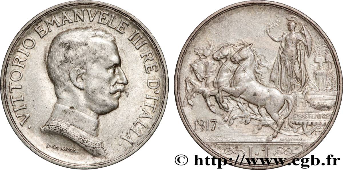 ITALY 1 Lire Victor Emmanuel III 1917 Rome  AU 