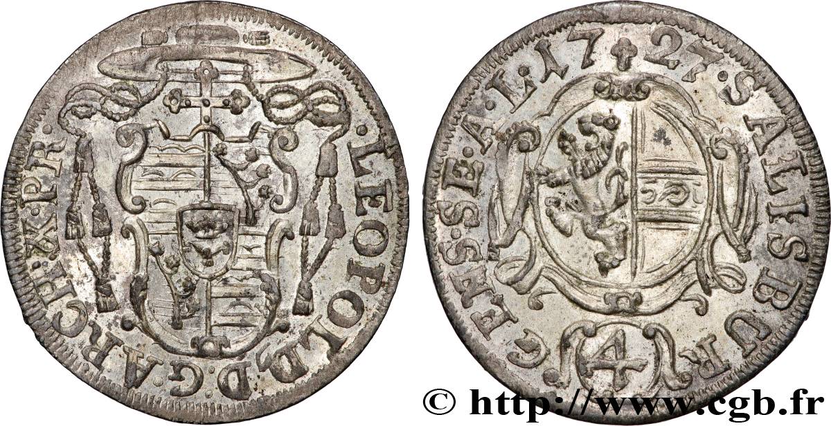 AUTRICHE - ARCHEVÊCHÉ DE SALZBOURG - LÉOPOLD ANTOINE ELEUTHERIUS, BARON DE FIRMIAN 4 kreuzer 1725 Salzbourg SPL 