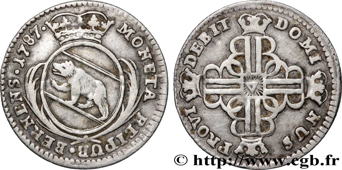 SWITZERLAND - CANTON OF BERN 10 Kreuzer 1787  XF 