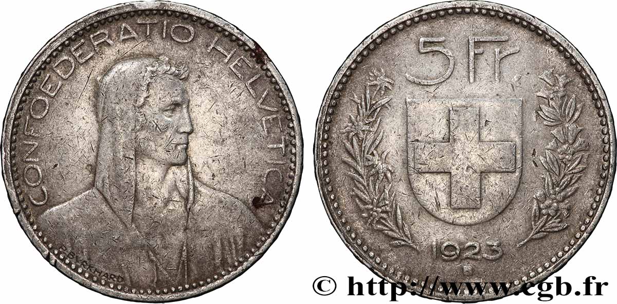SWITZERLAND 5 Francs Berger 1923 Berne VF 