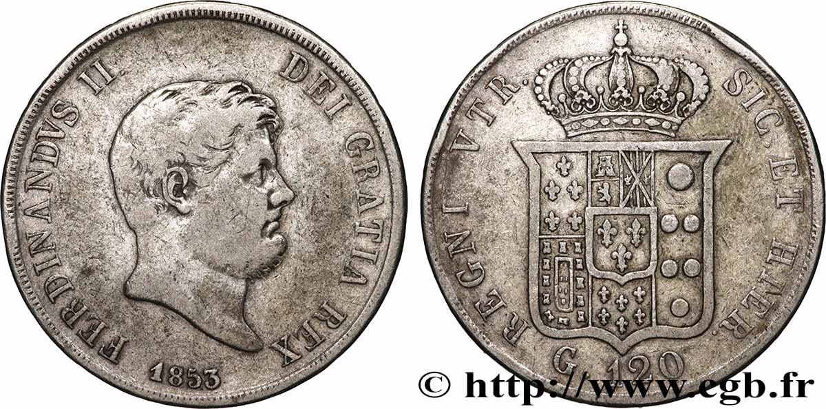 ITALY - KINGDOM OF THE TWO SICILIES - FERDINAND II 120 Grana  1853 Naples VF 