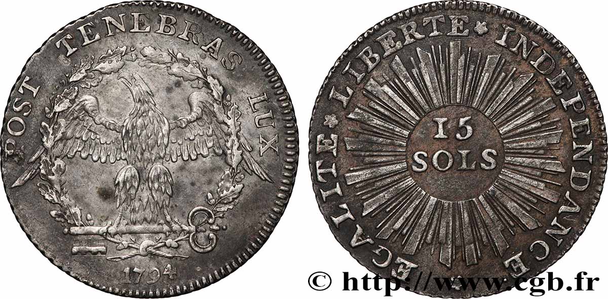 SVIZZERA - REPUBBLICA DE GINEVRA 15 Sols - République de Genève 1794  q.SPL 