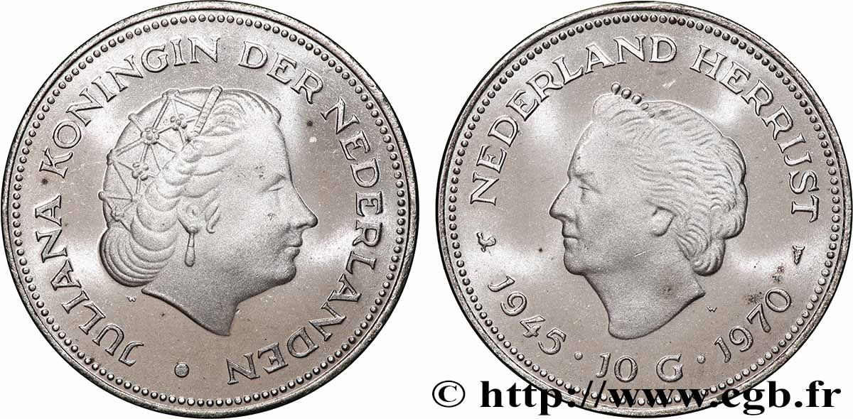 PAESI BASSI 10 Gulden 25e anniversaire de la libération 1970 Utrecht MS 