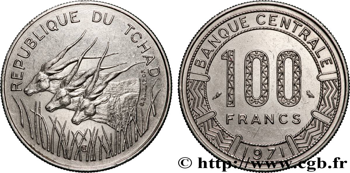 CHAD 100 Francs type “Banque Centrale” 1971 Paris AU 